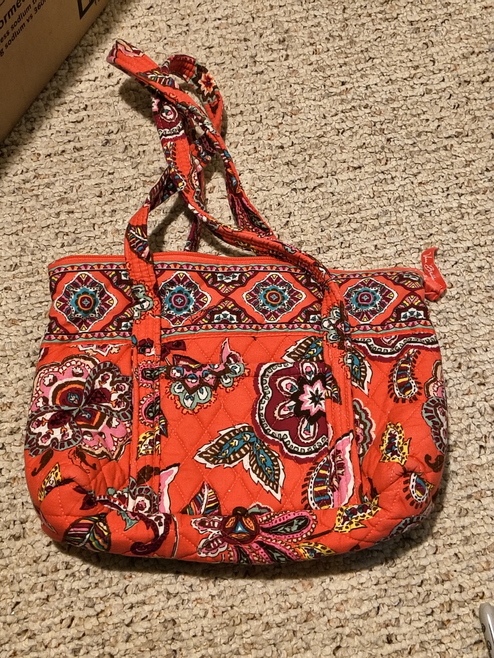 Quilted Floral Tote Bag in Bright Orange